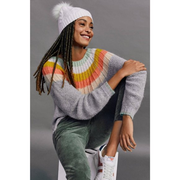 Anthropologie Sweaters | Anthropologie Alpaca Wool Colleen Sweater | Color: Gray/Pink | Size: L | Cocoslasttouch's Closet